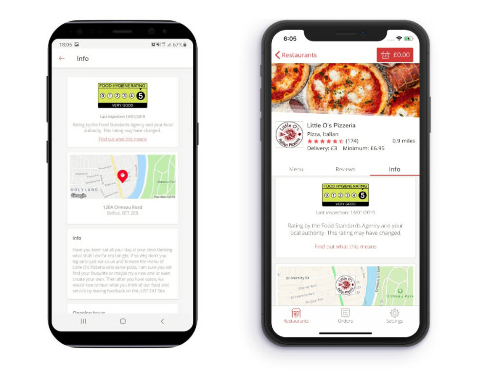 food hygiene ratings on just eat